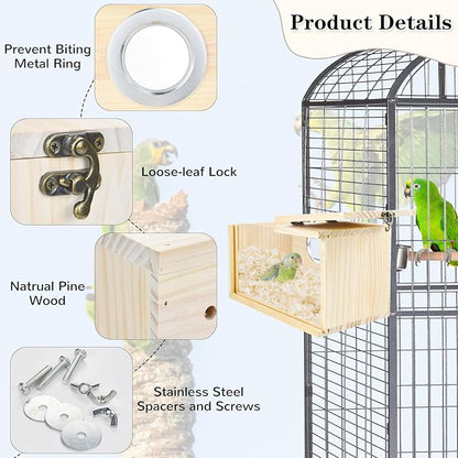 Parakeet Nesting Box Cockatiel Nesting Natural Pine Bird Nest Bird Breeding Box House Acrylic Transparent Bird Box with Detachable Wooden Board for Lovebirds Cockatiel Budgie Conure Parrot XL