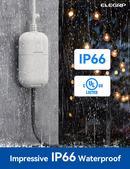 ELEGRP PQR20 Outdoor Smart Plug Waterproof IP66, WiFi Plug with 2 Individually Sockets, Compatible with Alexa & Google Assistant, Smart Outdoor Outlet for String Lights, UL Certified, 2 Pack, Black