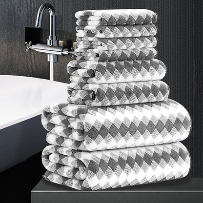 8 Piece Bathroom Towel Set Dark Grey|2 Oversized Large Bath Towels Sheet