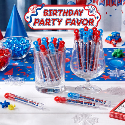 Leitee 24 Pcs Spider Party Favors, Mini Bubble Wands for Swinging into 3 Spider 3rd Birthday Party Decoration Goodie Bags Piñata Treat Bags Stuffers Prize