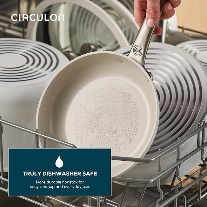 Circulon Halo with LaserDefense Ceramic Nonstick Cookware Set, 11-Piece Pots and Pans Set, Pearl White