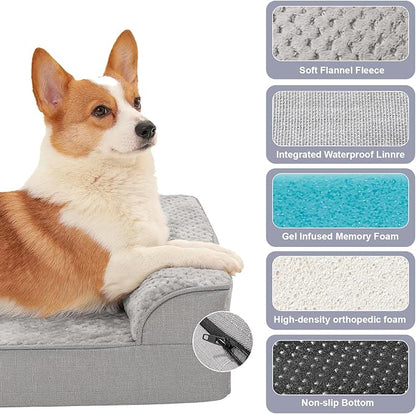 Rainmr Orthopedic Dog Bed for Small and Medium Dogs, Memory Foam Pet Bed with Washable Removable Cover, Nonskid Bottom, Waterproof, for Indoor, Outdoor, Crate ＆ Car Use, 30x20x6 Inches, Light Grey
