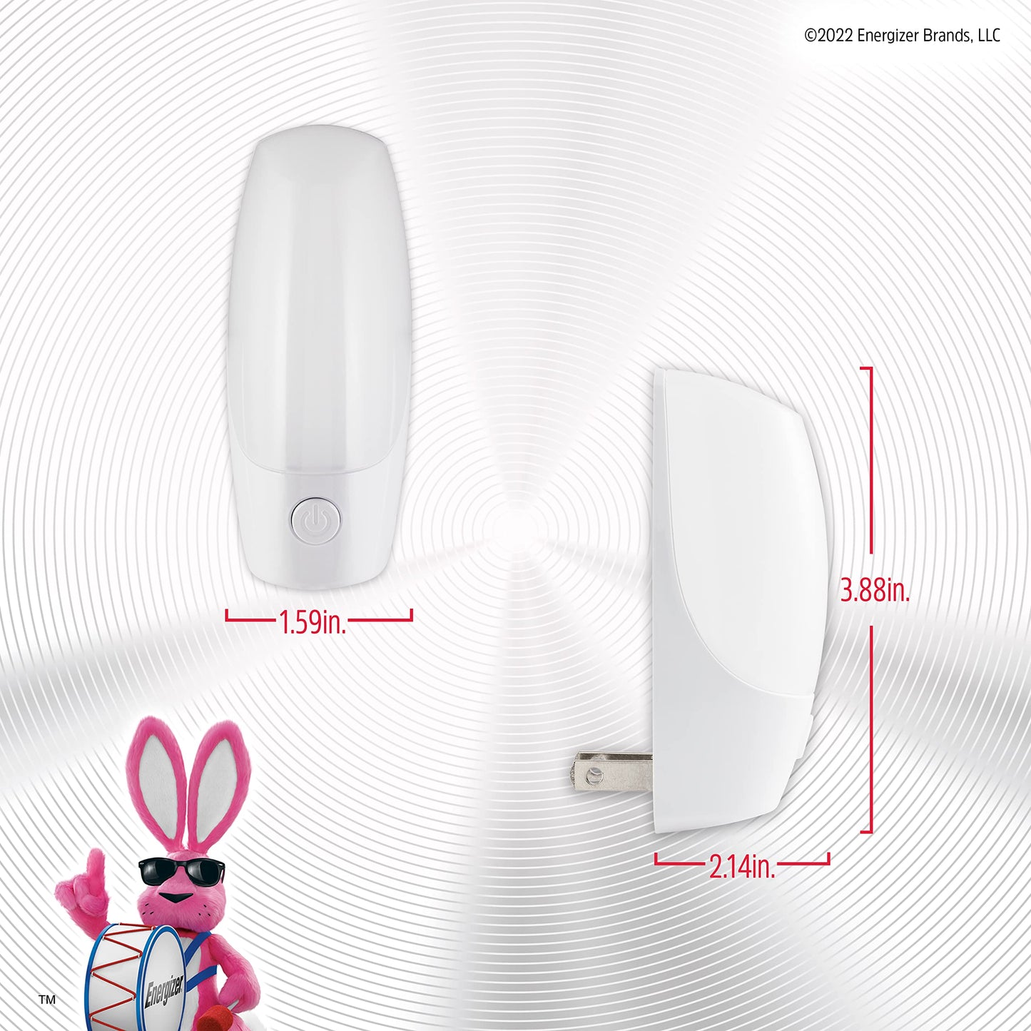 Energizer Manual On/Off LED Night Light Plug-in, Push Button, Compact, Contemporary, for Bedroom, Livingroom, Hallway, Bathroom, Nursery, Basement, White, 84135, 2 Pack