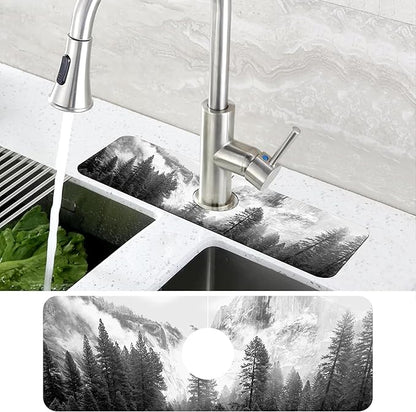 Winter Forest Mountain Sink Faucet Absorbing Mat Splash Guard Draining Mat Fast