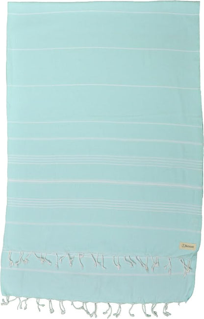Bersuse Towels Anatolia XL Beach Blanket Throw Blanket Turkish Towel 100% Cotton Extra-Large Quick-Dry Lightweight Premium Peshtemal Towel - 61x82 Inches, Aqua Marine (Set of 6)