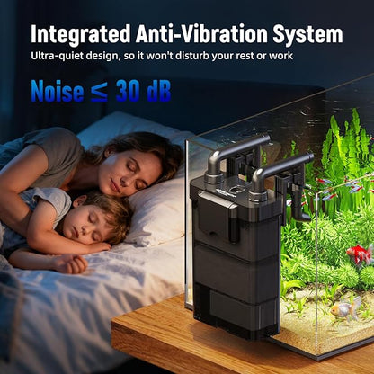 AQUASMITH Hang on Back Aquarium Filter,Ultra-Quiet Small Canister Filter,Multi-Layered Filtration,Bottom Anti-Dry Burn Motor,Extra-Large Filter (92GPH（for 5-20 Gallon）)