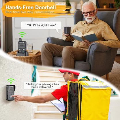Wireless Doorbell, Full Duplex Doorbell Wireless, 1000ft Long Range, Hands-Free Intercom Door Bell 2 Way Communication, 4 Chimes 8 Volume Levels, Intercoms Wireless for Home House(Black)