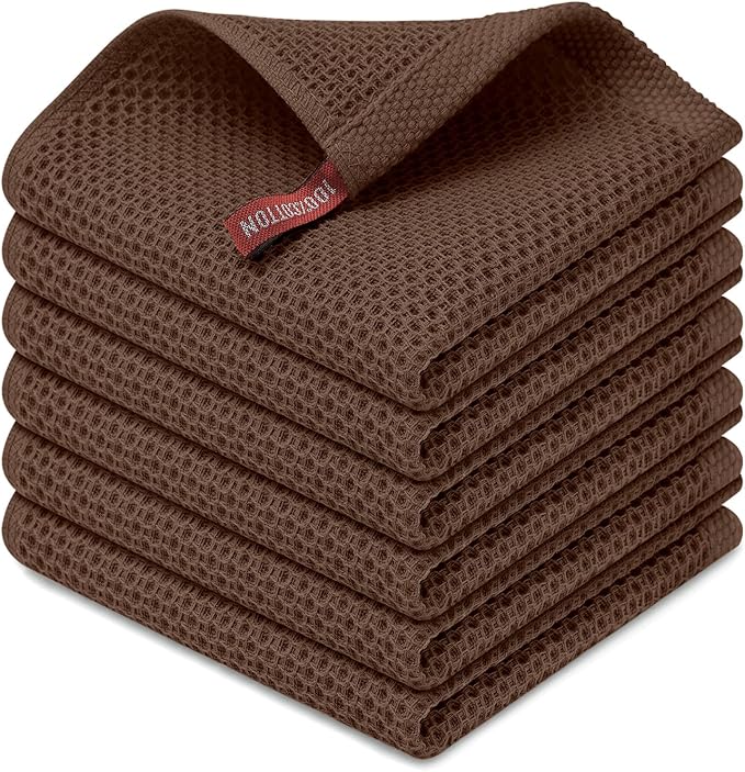 Kitinjoy 100% Cotton Kitchen Dish Cloths, 6 Pack Waffle Weave Ultra Soft