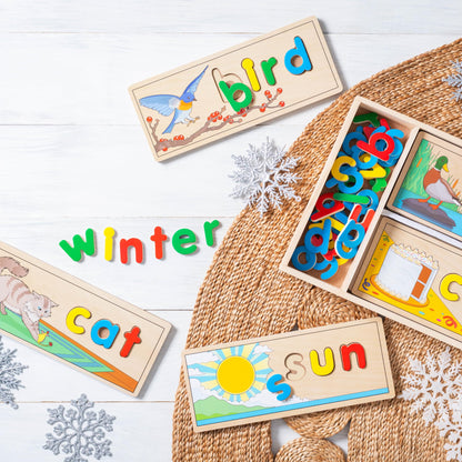 Melissa & Doug See & Spell Wooden Educational Toy with 8 Double-Sided Spelling Boards and 64 Letters Preschool Learning Activities, See & Spell Learning Toys for Kids Ages 4+