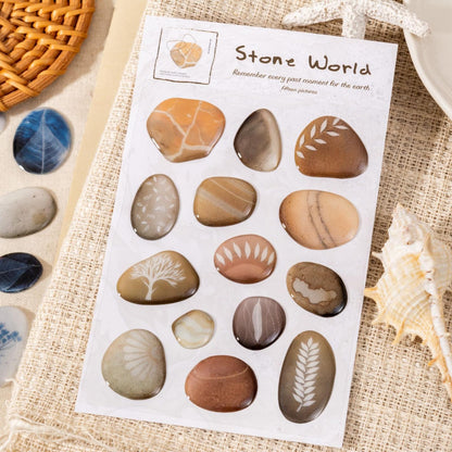Doukado 60 Pcs 3D Epoxy Pebble Stickers, Aesthetic Stone Ephemera with Glossy Crystal Finish, Nature-Inspired Decorative Resin Decals for Junk Journaling, Scrapbooking, and DIY Art Crafts
