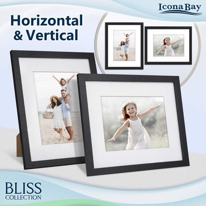 Icona Bay - 8x10 Picture Frames with Removable Mat for 5x7 Photos - Black, 5 Pack - Modern Style Engineered Wood Frames - Table Top or Wall Mount - Bliss Collection