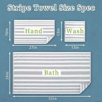 Gray and White Towels, 4 Hand 16"x27", 2 Bath 28"x52"