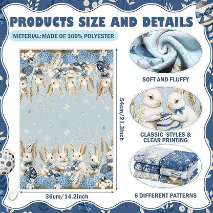Breling Set of 6 Easter Decorations Easter Kitchen Towels Blue Rabbits Bunny