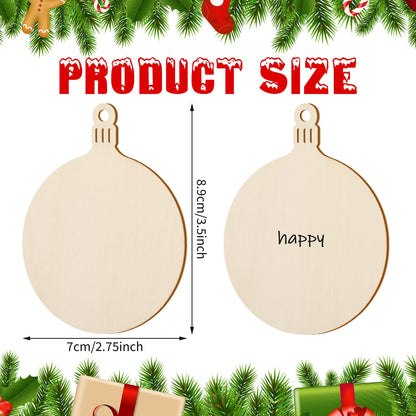 Blulu 60 Pieces Christmas Wooden Ornaments 3.5" Round Wood Slices Snowflake Angel Shape with Cords for DIY Crafts New Year Christmas Tree Pendant Ornaments(Style 1)