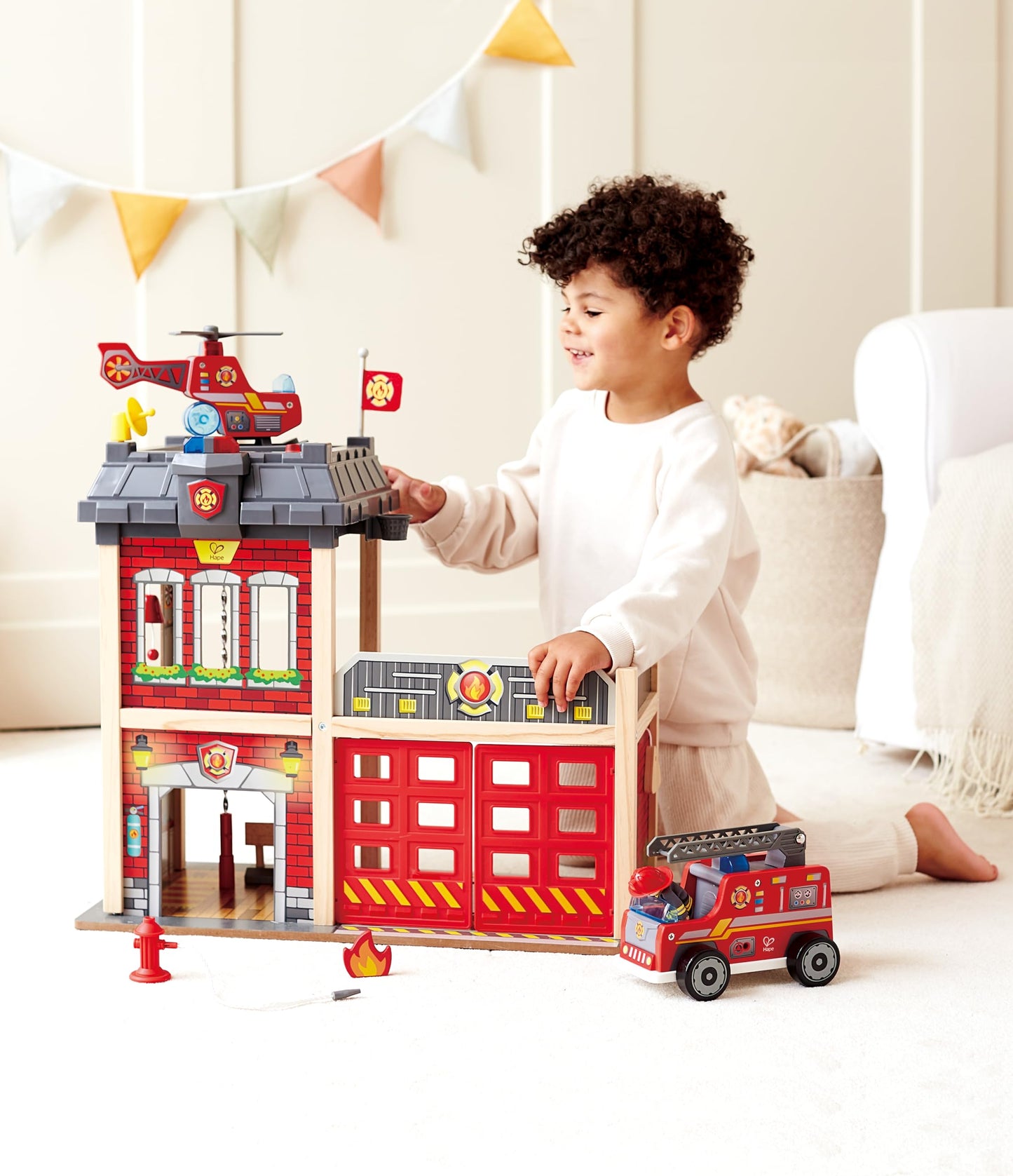 Hape Fire Station Playset| Wooden Dollhouse Kid’s Toy, Stimulates Key Motor Skills and Promotes Team Play
