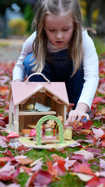Tender Leaf Toys - Rosewood Cottage – Beautiful Portable Wooden Dollhouse Cottage Set for Kids 3+