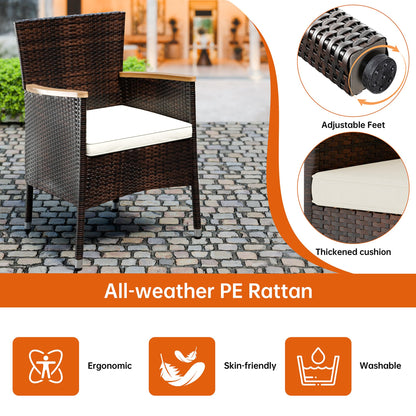 Shintenchi 7 PCS Patio Dining Set, Wicker Patio Conversation Set with Wooden Table Top, Outdoor Table and Chairs with Soft Cushions for Backyard, Deck and Garden, Brown Wicker