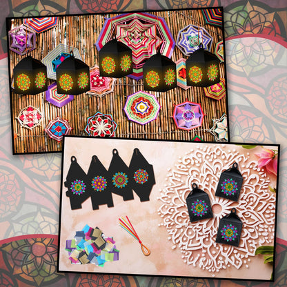 Simgoing 24 Sets Mandala Crafts with LED Candle Light Mandala Flower Tissue Paper Crafts Kits DIY Your Own Suncatchers Lanterns Hanging for Home Birthday Party Decoration Gifts Art Activities