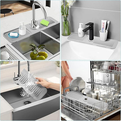 24" Longer Silicone Splash Guard, 5 Slope Design Faucet Water Catcher Mat