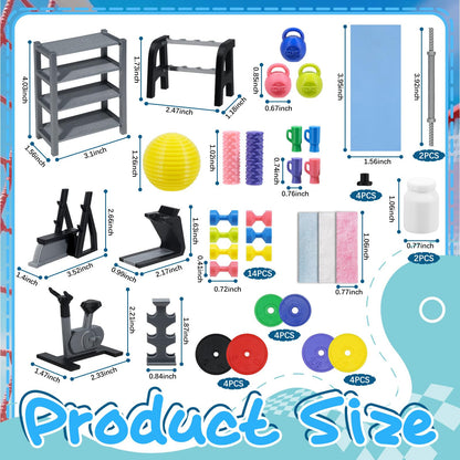Miniature Gym Equipment Set, Plastic Mini House Fitness Accessories, Miniature Workout Room with Treadmill Exercise Bike Dumbbells for Miniature House Decor Micro Landscape DIY Crafts
