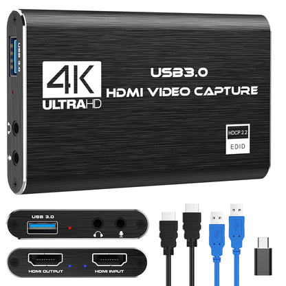 4K HDMI Capture Card for Streaming, Full HD 1080P 60FPS USB 3.0 Cam Link Game Audio Video Capture Card, Work with Camera/Nintendo Switch/Xbox/PS4/PS5/PC/OBS (Black)