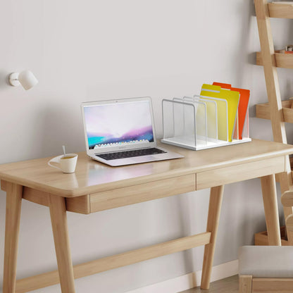Kuntine.B Desk File Organizer Upright Mesh Desktop Organizer File Sorter Office Organization File Holder for Home, Office & Classroom (White, 1 Pack 5-Section)