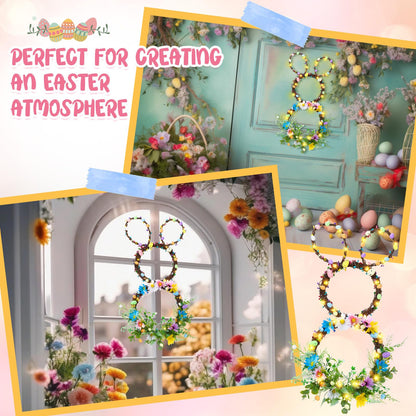 Hotop 111 Pcs Easter Wreath DIY Decorations Kits Included 24 Inch Bunny Shaped Grapevine Wreath Artificial Flowers Eggs Leaves Berry and Vines for Easter DIY Crafts Front Door Wall Decor