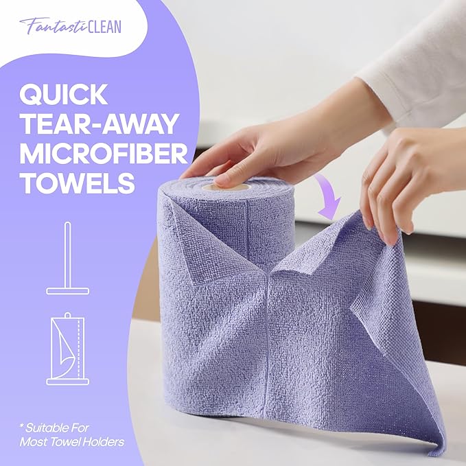 Fantasticlean Microfiber Cleaning Cloth Roll -60 Pack, Tear Away Paperless