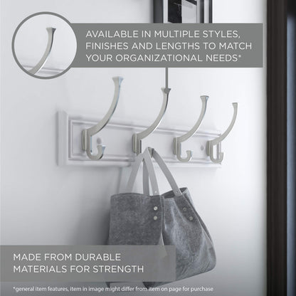 Liberty Hardware 129848 Wall Mounted Coat Rack with 5 Decorative Hooks, 27-Inch, Satin Nickel and White