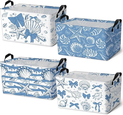4 Pcs Coastal Beach Storage Basket Fabric Laundry Baskets