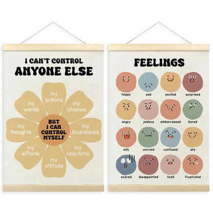 TLESKE Mental Health Feelings Emotions Chart Poster Hanger Frame for Toddler Kid Classroom Set of 2, Homeschool Wall Art Decor for Nursery Playroom, Preschool Prek Learning Educational Poster, 12x16