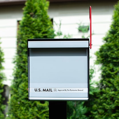 Architectural Mailboxes MailMax Post Mount Mailbox, Black, Large | Modern galvanized steel and aluminum build with rust-resistant powder-coat finish and a magnetic door closure. USPS approved.