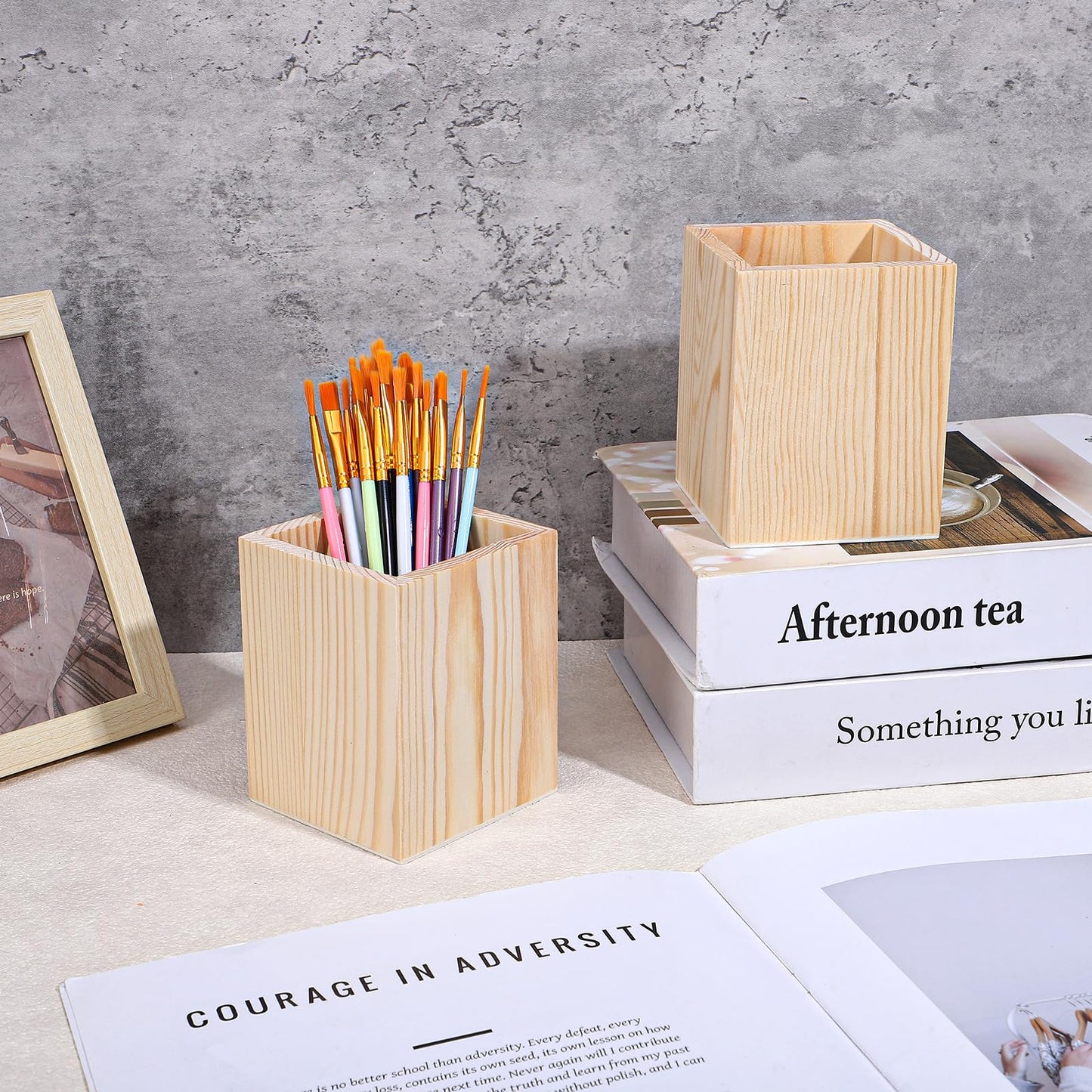 12 Pack Wood Pen Holder Unfinished Pine Wood Pencil Cup for DIY Crafts, Office Desk Organizer, 3 x 3 x 4 Inch Natural Square Wooden Holder for Pens Markers Scissors