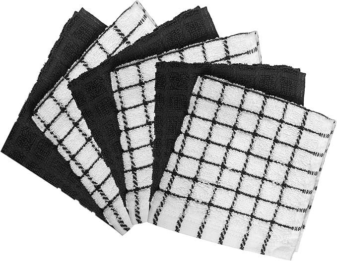 Bumble Premium Cotton Dish Cloths 12" x 12"| Black Design | 405 GSM | Highly