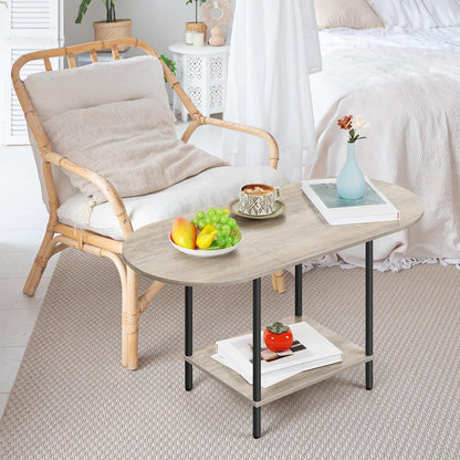 OYEAL Coffee Tables for Living Room 2-Tier Small Oval Table with Storage Shelf Mid Century Round Center Table for Display, Small Space,Home Office, Rustic Grey