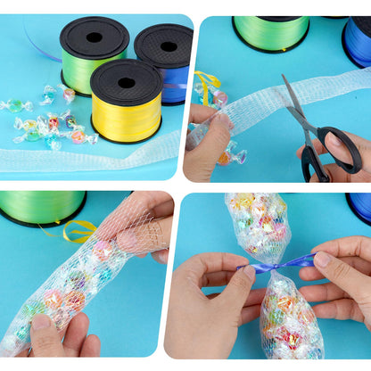 Sucrain 131 FT 2026 Graduation Candy Lei Netting Tubing,1 Roll Clear Graduation DIY Hawaiian Lei Mesh Bags with 3 Colors Ribbon Making Kit for Graduation Party Lei Kit DIY Wreaths Wedding Supplies