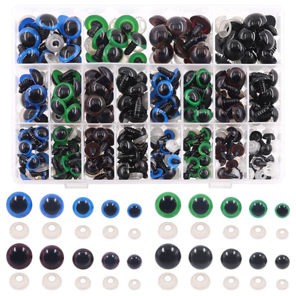 Rustark 224 Sets Plastic Safety Eyes Stuffed Crochet Eyes Craft Doll Eyes Kit with Washers for DIY Crafts Projects 10 12 14 16 18mm Green Blue Black Bronze