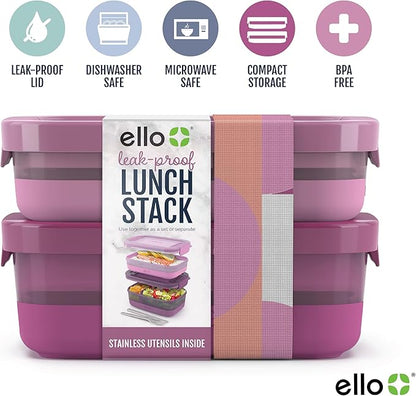 Ello 2-Pack Lunch Stack Plastic Food Storage Container Bento Box