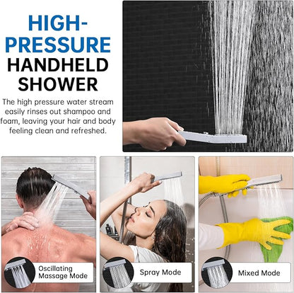 G-Promise All Metal 14 Inch Rain Shower Head with Massage Mode Handheld Spray Combo, 3-Way Diverter with Pause Setting, Full Body Coverage, Modern Bathroom Upgrade (Chrome)