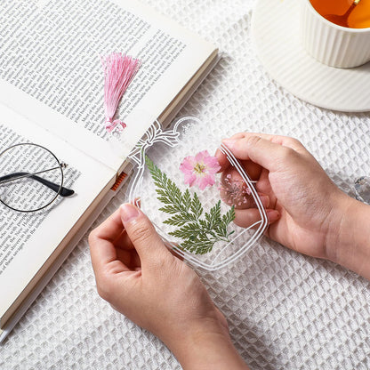 TaoBary 91 Pcs DIY Handmade Transparent Dried Flower Bookmark Set Include Butterflies Clear Bookmarks Dried Flowers Colorful Tassels and Tweezer for Book Bottle Supplies(Classic Color)