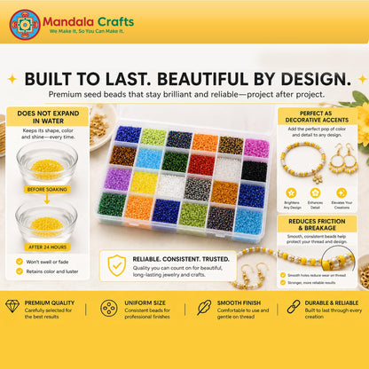 Mandala Crafts 11/0 Glass Seed Beads for Beadwork – 18000 Pcs 2mm Multicolor Round Small Rocaille Beads for Jewelry Making, Necklace Bracelet Earring Craft Supplies