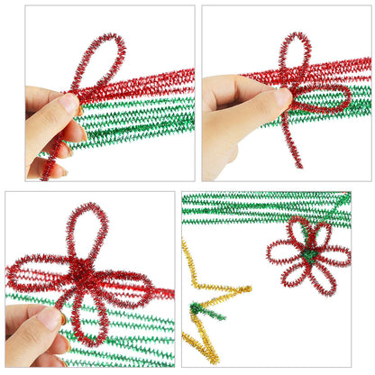 WILLBOND 400 Pieces Christmas Pipe Cleaners Craft Pipe Cleaners Glitter Chenille Stems Creative Arts Chenille Stems for DIY Craft Christmas Decoration, 12 Inches (Red, Gold, Silver, Green)