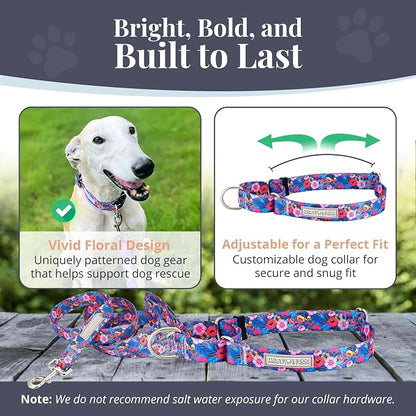 Lucky Love Dog Martingale Dog Collar & Leash - Adjustable, No-Slip, Durable, Comfortable, Soft Webbing, & Stylish Patterned Collar & Leash Set for Male and Female Dogs - Zuzu Combo, Medium