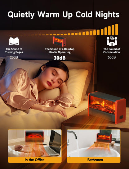 Pxonmow Small Space Heater with Realistic Flame Effect,600W Portable Mini Electric Desk Heater for Indoor Use,Fast Heating for Office,Bedroom,Study Room with Overheating & 45° Tip-Over Protection(Red)