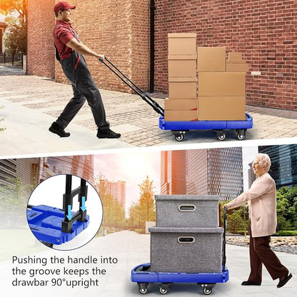 Voipvvii Folding Hand Truck 500lbs, Portable Heavy Duty Dolly Cart, 6 Wheels Collapsible Luggage Cart with 2 Elastic Ropes - Compact Trolley Cart for Easy Moving - Ideal Hand Cart for Travel and More