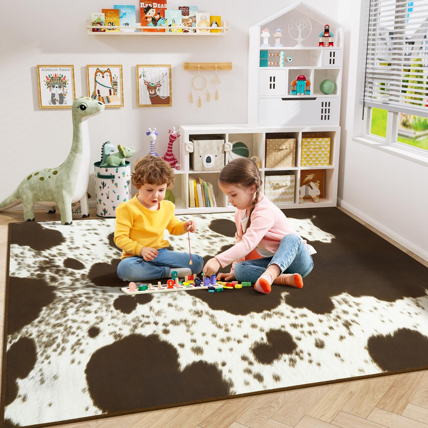 Amearea Faux Cowhide Rugs for Living Room, 4x6 Feet Machine Washable Cow Print Area Rug for Bedroom, Premium Western Home Decor Animal Print Non-Slip Throw Rug Carpet for Dining Room Kitchen Office