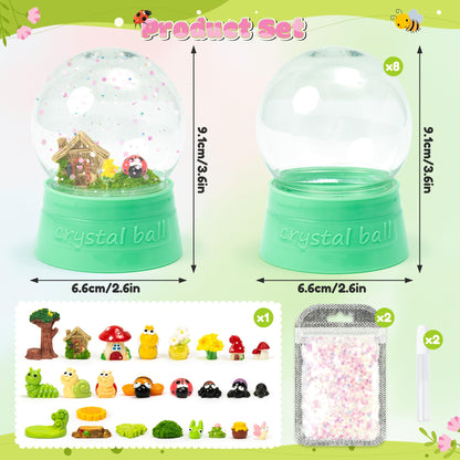 HoniedPepperino Spring Snow Globes Craft Kit - 8 Set DIY Plastic Snow Globe Craft with Mini Resin Butterfly Bee, Make Your Own Party Favor Decor with Glitter for Classroom Activity Gift (Insect)