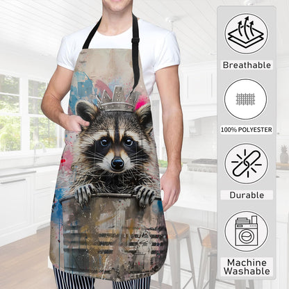 cromcu Graffiti Raccoon Apron Urban Street Art Trash Can Crow Aprons Waterproof Oxford Polyester Adjustable Pockets Design for Cooking, Crafting, Garden Decor, for Adults, 28x33 Inch