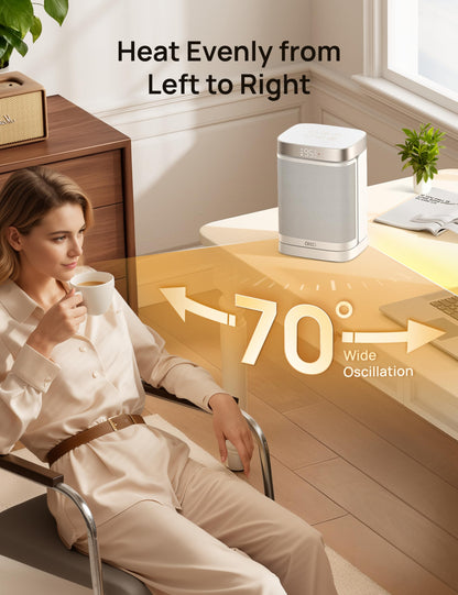 DREO Atom One Space Heater with Remote, 70°Oscillating Electric Heaters with Digital Thermostat, 1500W PTC Ceramic Heater, 12h Timer, Quiet Safety Heating, Portable Heater for Home Office