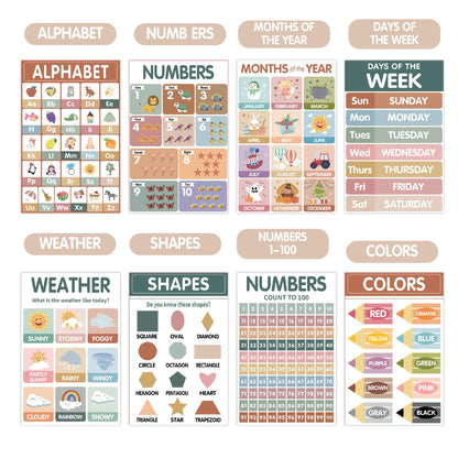 Sruchy 18 Boho Educational Posters for Classroom, 11x17in Laminated Educational Preschool Posters for Toddlers 1-3-5 Years Old - Homeschool, Kindergarten Classroom and Kids' Walls Decor